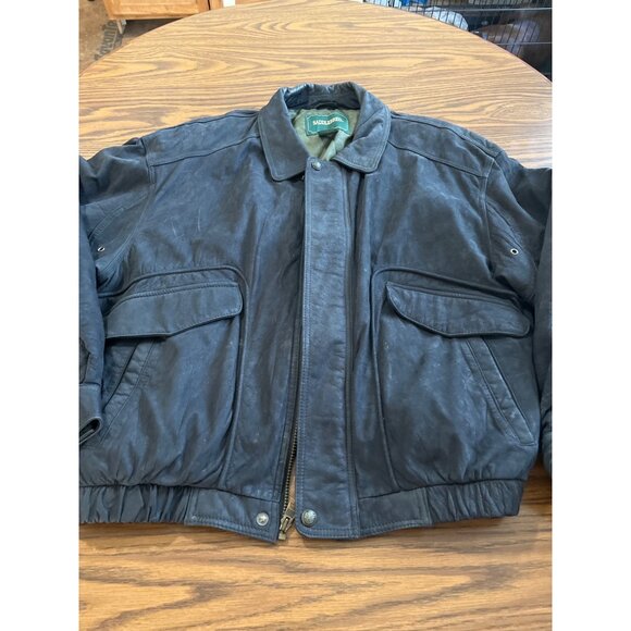 Saddlebred black leather zip front bomber jacket size XL - Picture 3 of 10